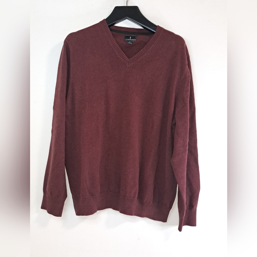 Lanesboro Men’s V-Neck Sweater XL Maroon Burgundy Cotton Knit Pullover